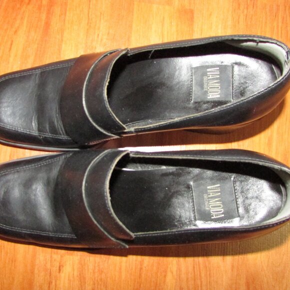 VIA MODA Leather Loafers - Block Heel - Sz 6.5 - Picture 2 of 10
